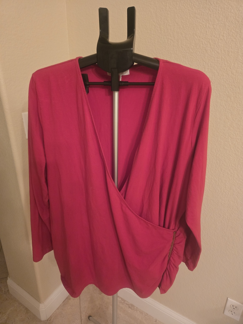 Michael Kors Red Wrap-Front Long Sleeve Top